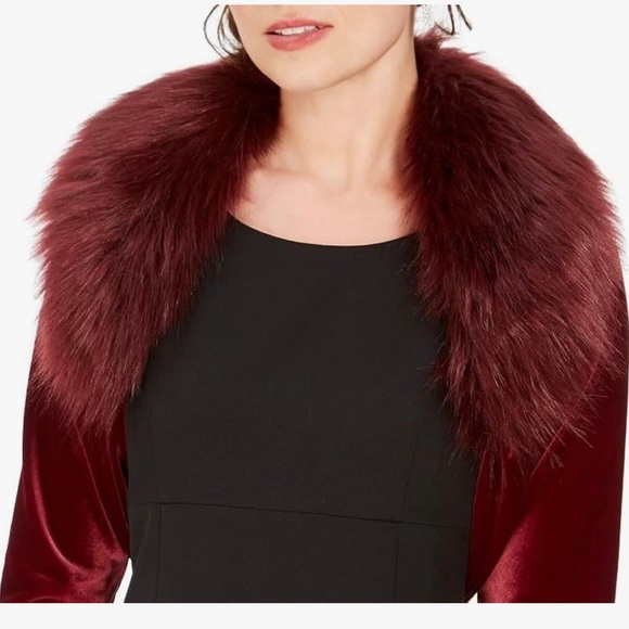 TAHARI Womens Burgundy Faux Fur Solid Long Sleeve Open
Cardigan Sweater Size XL - Picture 12 of 15